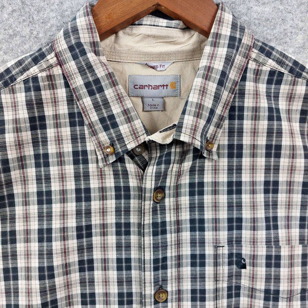 Carhartt Mens L Plaid Work Shirt Long Sleeve Button Down Cotton Outdoor - Picture 3 of 8
